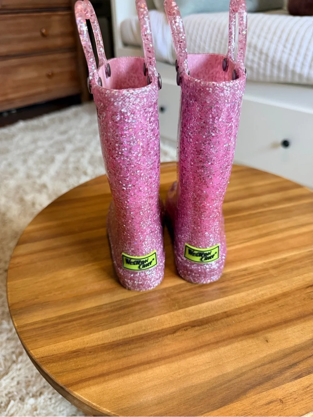 Western chief toddler size 7 light up.  Pink Glitter - Sparkle rain boots